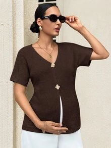 MaterniWear 孕婦純色休閒百搭日常開襟衫 - 咖啡棕 - 查看 8