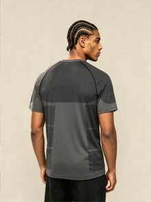OTTIMOZO Men's Geometric Print Raglan Short Sleeve Sports T-Shirt, Gym - Dark Grey - View 2