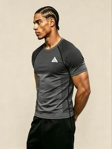OTTIMOZO Men's Geometric Print Raglan Short Sleeve Sports T-Shirt, Gym - Dark Grey - View 4