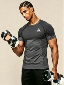 OTTIMOZO Men's Geometric Print Raglan Short Sleeve Sports T-Shirt, Gym - Dark Grey - View 8