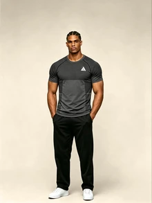 OTTIMOZO Men's Geometric Print Raglan Short Sleeve Sports T-Shirt, Gym - Dark Grey - View 5