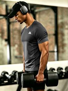 OTTIMOZO Men's Geometric Print Raglan Short Sleeve Sports T-Shirt, Gym - Dark Grey - View 6