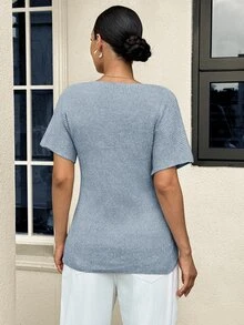 MaterniWear Maternity Casual Commute Solid Color Short Sleeve Cardigan - Baby Blue - View 5