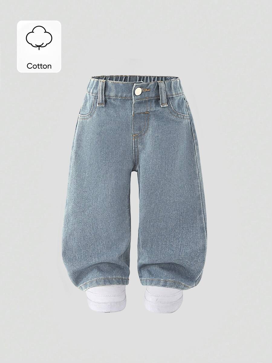 SHEIN Playful Pals Baby Girl Elastic Waist Wide Leg Jeans Autumn Fall