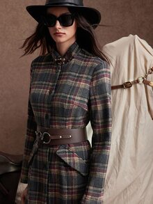 Zovinel Flannel Weave Plaid Overcoat With Metal Decoration, Romantic Elegant Fall Autumn/Winter,Back To School, Casual Commute Work - Multicolor - View 7