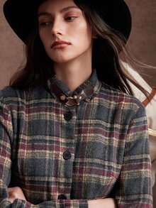 Zovinel Flannel Weave Plaid Overcoat With Metal Decoration, Romantic Elegant Fall Autumn/Winter,Back To School, Casual Commute Work - Multicolor - View 4