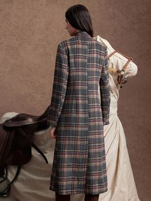 Zovinel Flannel Weave Plaid Overcoat With Metal Decoration, Romantic Elegant Fall Autumn/Winter,Back To School, Casual Commute Work - Multicolor - View 2
