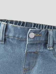 SHEIN Baby Girl New Casual Fashion Straight Leg Washed Denim Jeans Autumn Winter - Blue - View 6