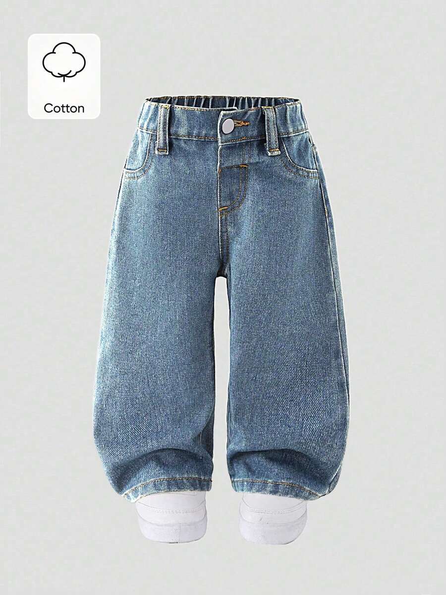 SHEIN Baby Girl New Casual Fashion Straight Leg Washed Denim Jeans Autumn Winter