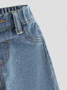 SHEIN Baby Girl New Casual Fashion Straight Leg Washed Denim Jeans Autumn Winter - Blue - View 7