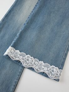 GlowEve Women's Casual Commuting Contrast Lace Flare Jeans - Blue - View 6