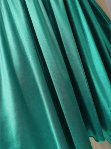 SHEIN 青少年女孩高低下擺緞面裙 祖母綠閃亮禮服 正式甜美婚禮舞會派對緊身優雅可愛聖誕長袍 時尚夏季 - 墨綠色 - 查看 8