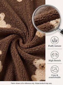 Solflare New Fall/Winter Plus Size Women's Brown Soft Cartoon Bear Print Fleece Zip-Up Drawstring Sweatshirt For Outings, School, Home & Casual Wear - Multicolor - View 3