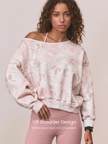 GLOWMODE Everyday Fleece Shine Bright Soft Warm Lightweight Oversized Off-The-Shoulder Pullover Sweatshirt Autumn Winter Outdoors Daily Casual Wear - Grey - View 3