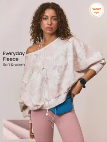 GLOWMODE Everyday Fleece Shine Bright Soft Warm Lightweight Oversized Off-The-Shoulder Pullover Sweatshirt Autumn Winter Outdoors Daily Casual Wear - Grey - View 1