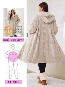 Solflare Plus Size Women's Long Sleeve Zip-Up Casual Hooded Loose Fit Jacket - Apricot - View 1