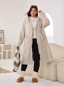 Solflare Plus Size Women's Long Sleeve Zip-Up Casual Hooded Loose Fit Jacket - Apricot - View 6