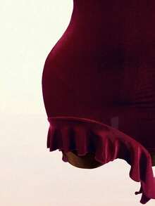 Mistrie Gaun Wanita Manis Elegan dengan Kerah Model Cowl dan Lipit serta Hiasan Rumbai di Bagian Bawah - Burgundy - View 9