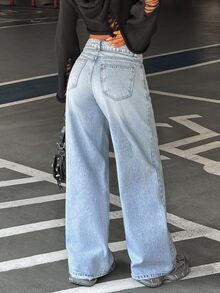 Pariaura WOMEN CLASSIC LOW WAIST WIDELEG LIGHT DENIM JEAN - Light Wash - View 4