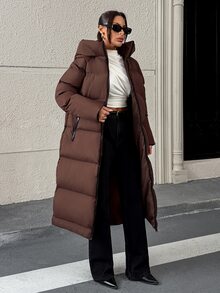 Pariaura Women's Brown Water-Resistant Maxi Winter Parka With Hood - بني - مشاهدة 6