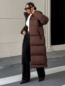 Pariaura Women's Brown Water-Resistant Maxi Winter Parka With Hood - بني - مشاهدة 7