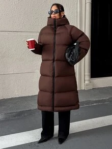 Pariaura Women's Brown Water-Resistant Maxi Winter Parka With Hood - بني - مشاهدة 8