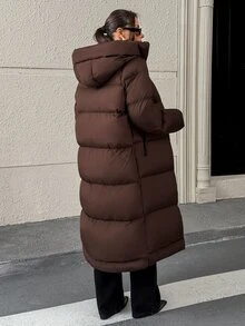 Pariaura Women's Brown Water-Resistant Maxi Winter Parka With Hood - بني - مشاهدة 4