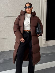 Pariaura Women's Brown Water-Resistant Maxi Winter Parka With Hood - بني - مشاهدة 5