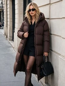 Pariaura Women's Brown Water-Resistant Maxi Winter Parka With Hood - بني - مشاهدة 1