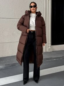 Pariaura Women's Brown Water-Resistant Maxi Winter Parka With Hood - بني - مشاهدة 3
