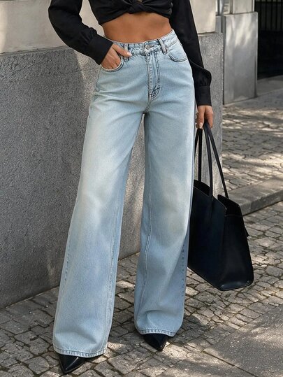 Pariaura Damen Weite Beine Jeans mit Tiefer Taille