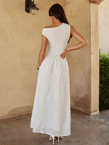 KARISMINA Women's Solid Color Woven Fitted Long Dress, Spring/Summer,Summer Dresses For Women - White - View 2