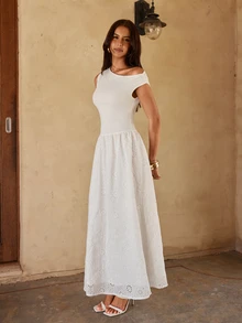 KARISMINA Women's Solid Color Woven Fitted Long Dress, Spring/Summer,Summer Dresses For Women - White - View 4