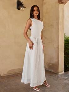 KARISMINA Women's Solid Color Woven Fitted Long Dress, Spring/Summer,Summer Dresses For Women - White - View 5