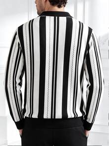 Core Aspect Autumn Men's Colorblock Striped Sweater, Mature, Business, Fashion - Black and White - View 2