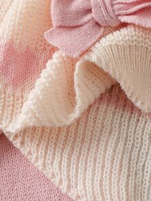 Young Girl Pink Heart Jacquard 3D Bow Decor Sweater And Knitted Pants Set Pullover - Pink - View 11