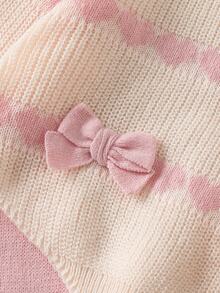 Young Girl Pink Heart Jacquard 3D Bow Decor Sweater And Knitted Pants Set Pullover - Pink - View 5