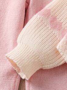 Young Girl Pink Heart Jacquard 3D Bow Decor Sweater And Knitted Pants Set Pullover - Pink - View 6