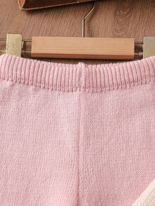Young Girl Pink Heart Jacquard 3D Bow Decor Sweater And Knitted Pants Set Pullover - Pink - View 7