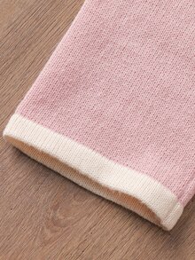 Young Girl Pink Heart Jacquard 3D Bow Decor Sweater And Knitted Pants Set Pullover - Pink - View 9