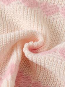 Young Girl Pink Heart Jacquard 3D Bow Decor Sweater And Knitted Pants Set Pullover - Pink - View 4