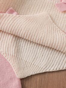 Young Girl Pink Heart Jacquard 3D Bow Decor Sweater And Knitted Pants Set Pullover - Pink - View 8
