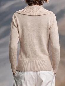 Omancia Sweater Rajut Kabel Leher Surplice - Aprikot - View 2