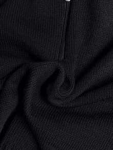 SHEIN طقم كنزة صوفية محبوكة مزودة بياقة نصف سحاب وبنطال ساق واسعة للنساء - الأسود - مشاهدة 9