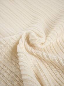 SHEIN WOMEN'S WEAR Ribbed Knit High Neck Top & Wide Leg Pants Co-Ord Set - Cream - View 9