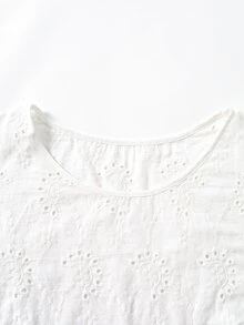 Rusticease Plus Size Women's Hollow Embroidery Round Neck Short Sleeve Casual Shirt  Summer Tops Spring Country Style For Women - White - View 3