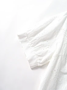 Rusticease Plus Size Women's Hollow Embroidery Round Neck Short Sleeve Casual Shirt  Summer Tops Spring Country Style For Women - White - View 4