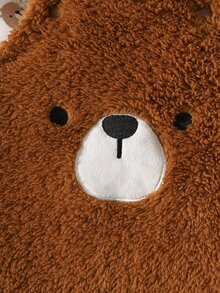Souflis Newborn Baby Fall Winter Outfit, Bear Print Long Sleeve Top + Fuzzy Embroidered Bear Overalls Jumpsuit Warm Baby Clothes Set - Coffee Brown - View 7