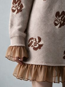 Omancia Elegant High Neck Ruffle Design Long Sleeve Women's Sweater - Khaki - View 5