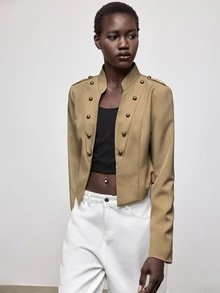 Maija Women's Fashion Versatile Streetwear Casual Button Long Sleeve Jacket Office Business Khaki Green Autumn - Brown - View 4